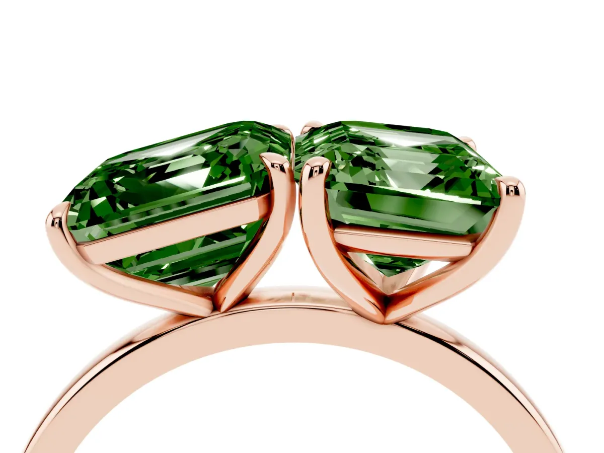 Fancy Green Asscher Cut and Emerald Cut Toi Moi Ring with Prong Setting Rose gold