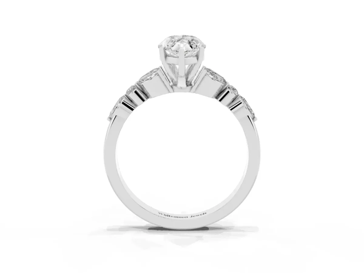 Marquise Cut Diamond Solitaire Ring with Side Stones and Four-Prong Setting Platinum