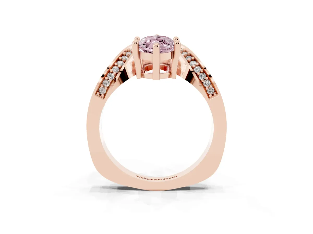 Fancy Pink Marquise Cut Solitaire Diamond Engagement Ring with Pave Band and Four-Prong Setting Rose gold