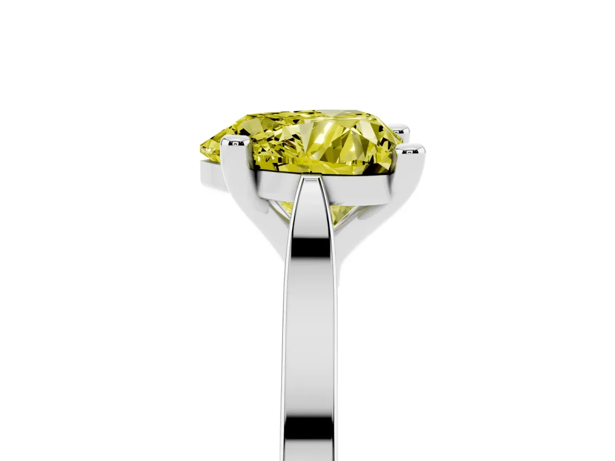 Fancy Yellow Heart Cut Solitaire Diamond Ring with Four-Prong Setting and Tapered Band Silver