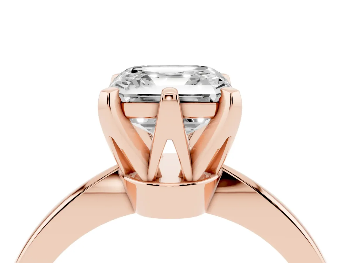 Asscher Cut Solitaire Engagement Ring with Six-Prong Setting and Tapered Band Rose gold