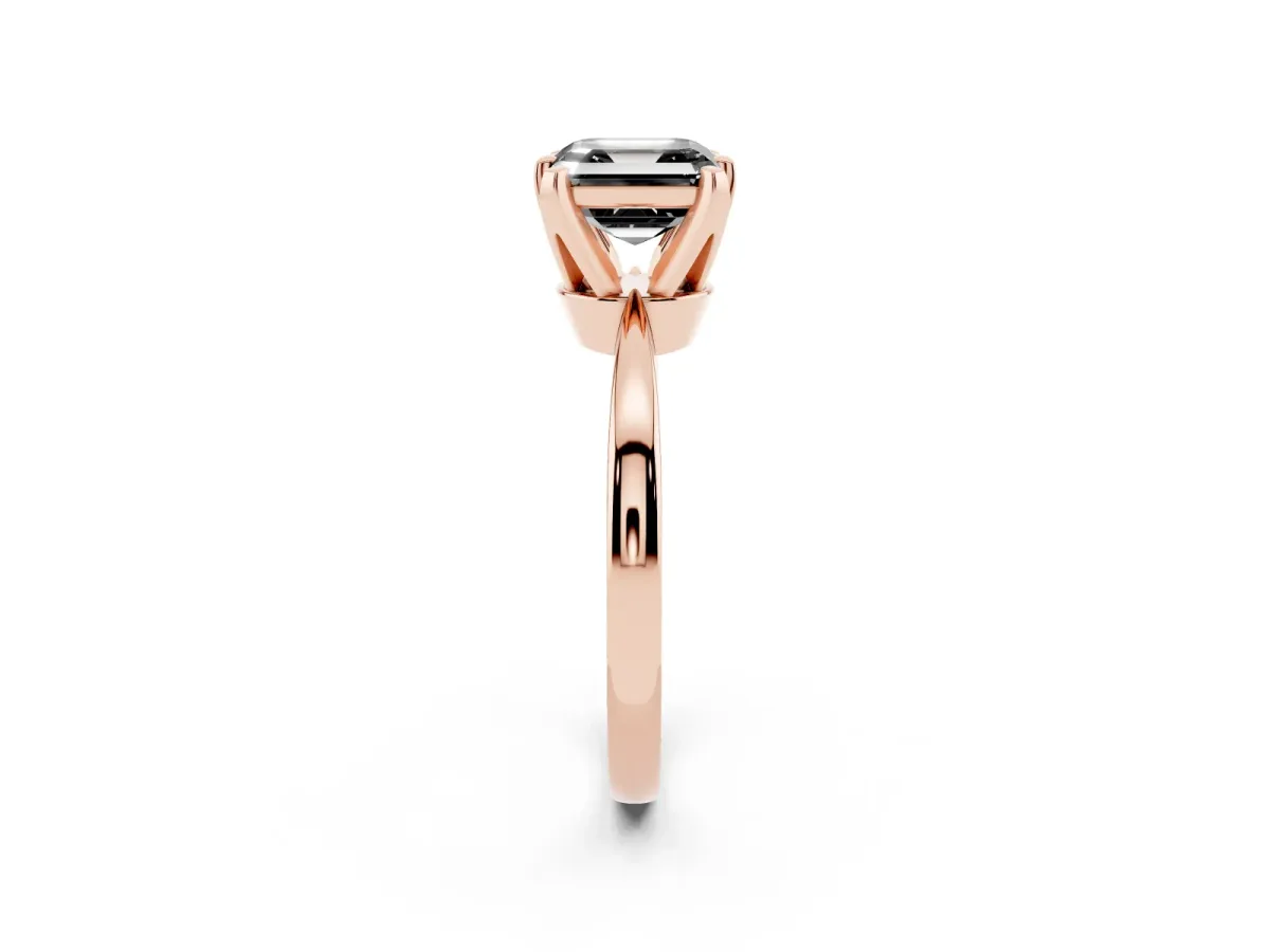 Fancy Black Asscher Cut Solitaire Engagement Ring with Six-Prong Setting and Tapered Band Rose gold