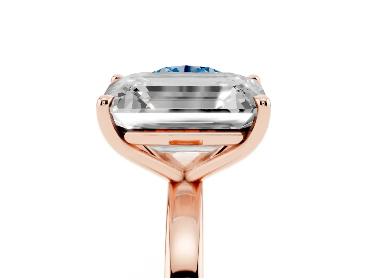 Fancy Blue Round Cut and Emerald Cut Toi Moi Ring with Prong Setting Rose gold