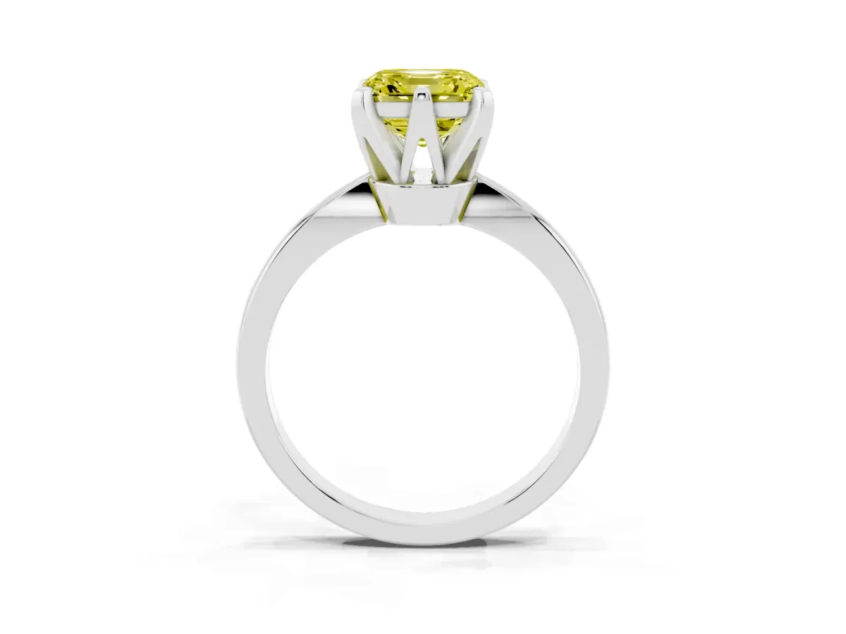 Fancy Yellow Asscher Cut Solitaire Engagement Ring with Six-Prong Setting and Tapered Band Silver