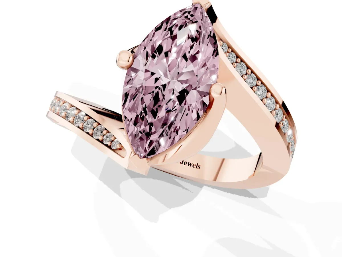 Fancy Pink Marquise Cut Solitaire Diamond Twist Band with Pavé Setting and Four-Prong Setting Rose gold