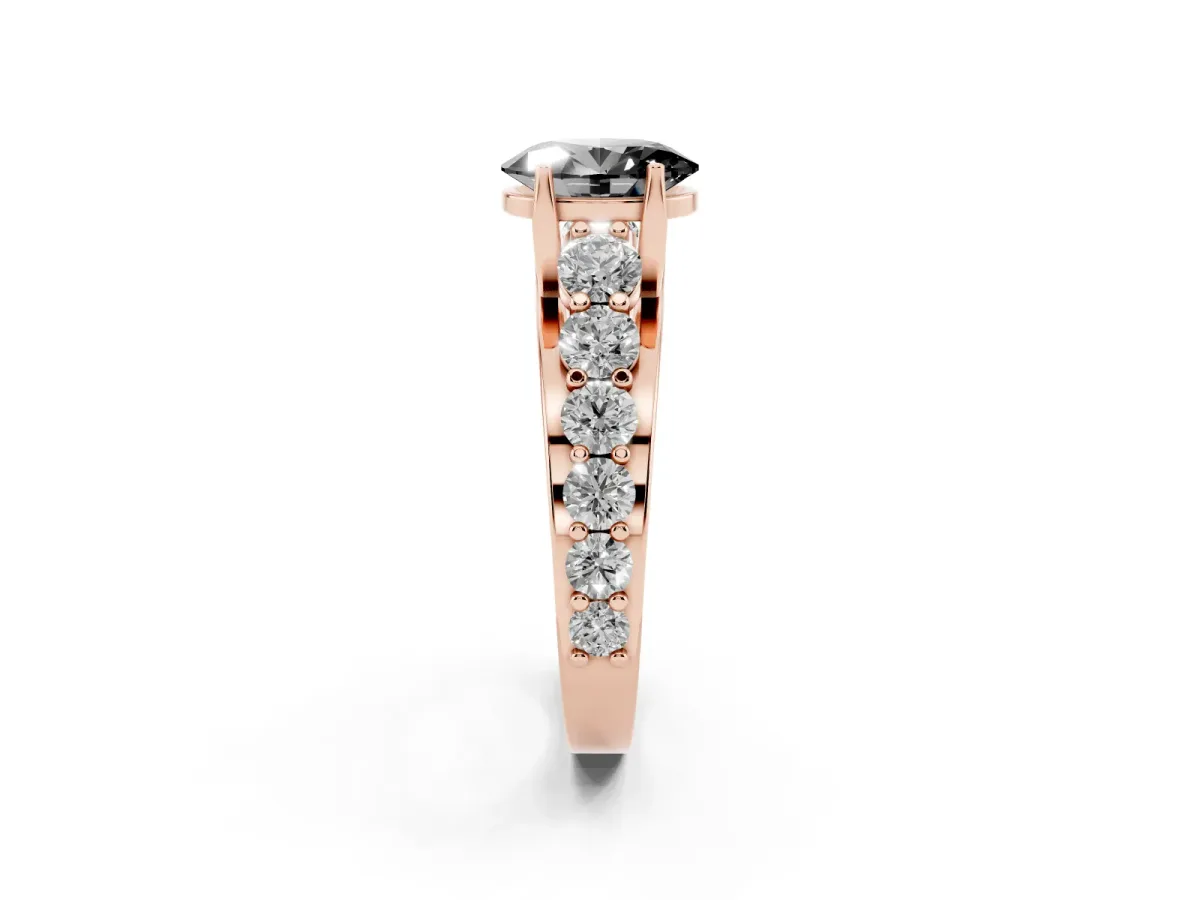 Fancy Black Oval Cut Diamond Engagement Ring with Pavé Band and Four-Prong Setting Rose gold