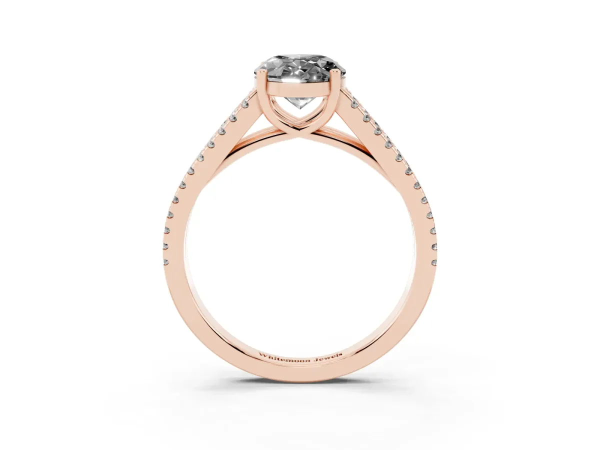 Fancy Black Oval Cut Diamond Solitaire Engagement Ring with Split Shank Pavé Band Rose gold