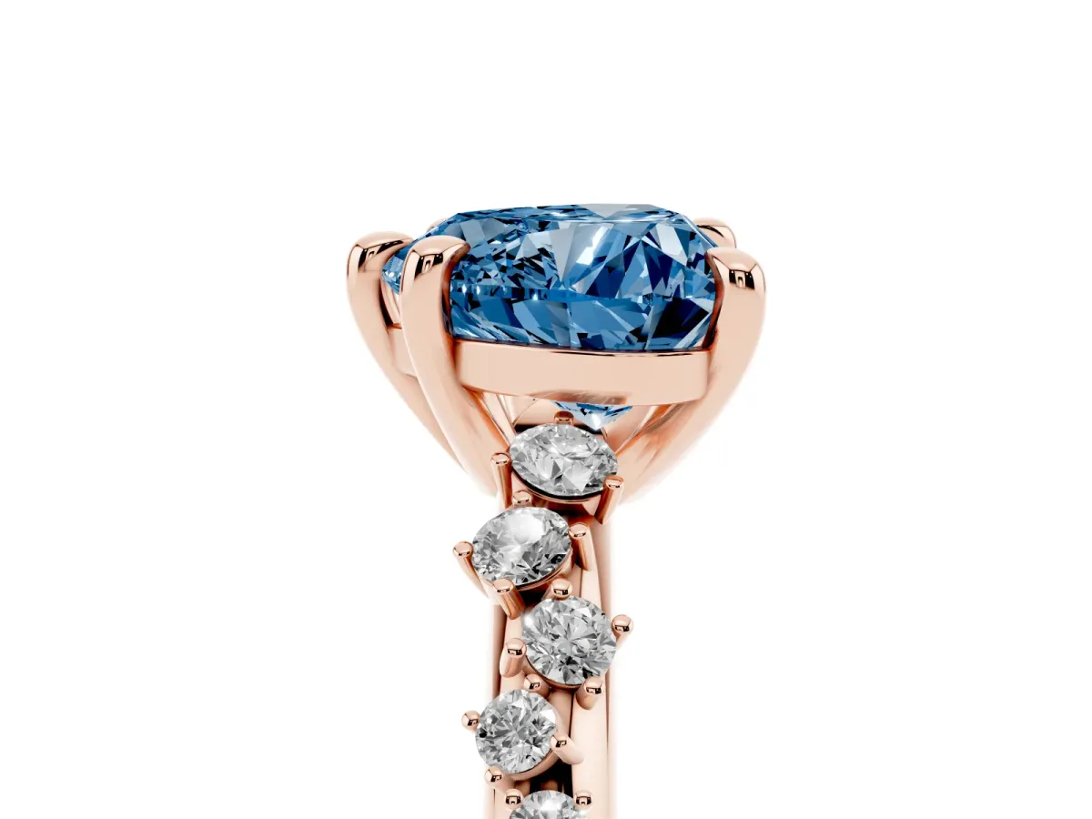 Fancy Blue Heart Cut Cut Diamond Vine Band with Four-Prong Setting Rose gold