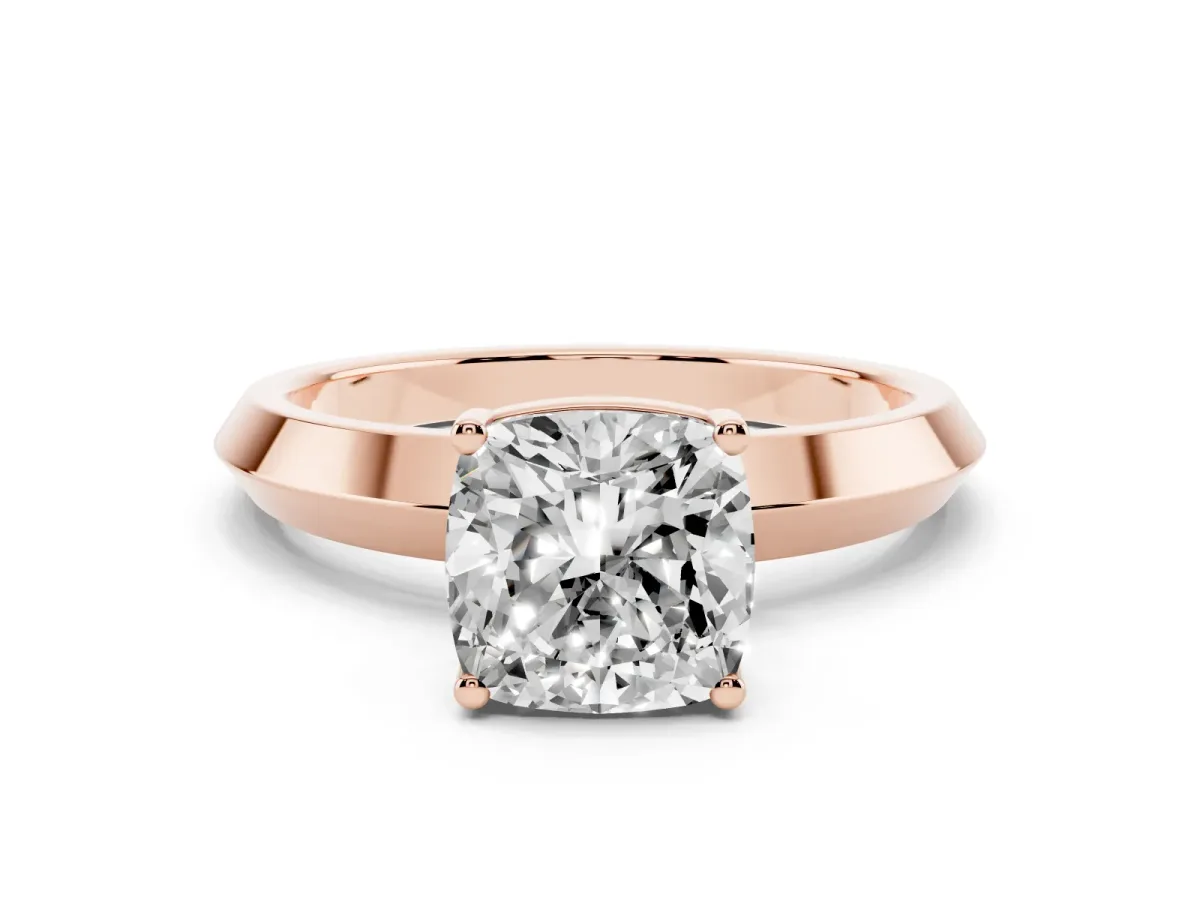 Cushion Cut Cut Solitaire Engagement Ring with Flat Band and Four-Prong Setting Rose gold