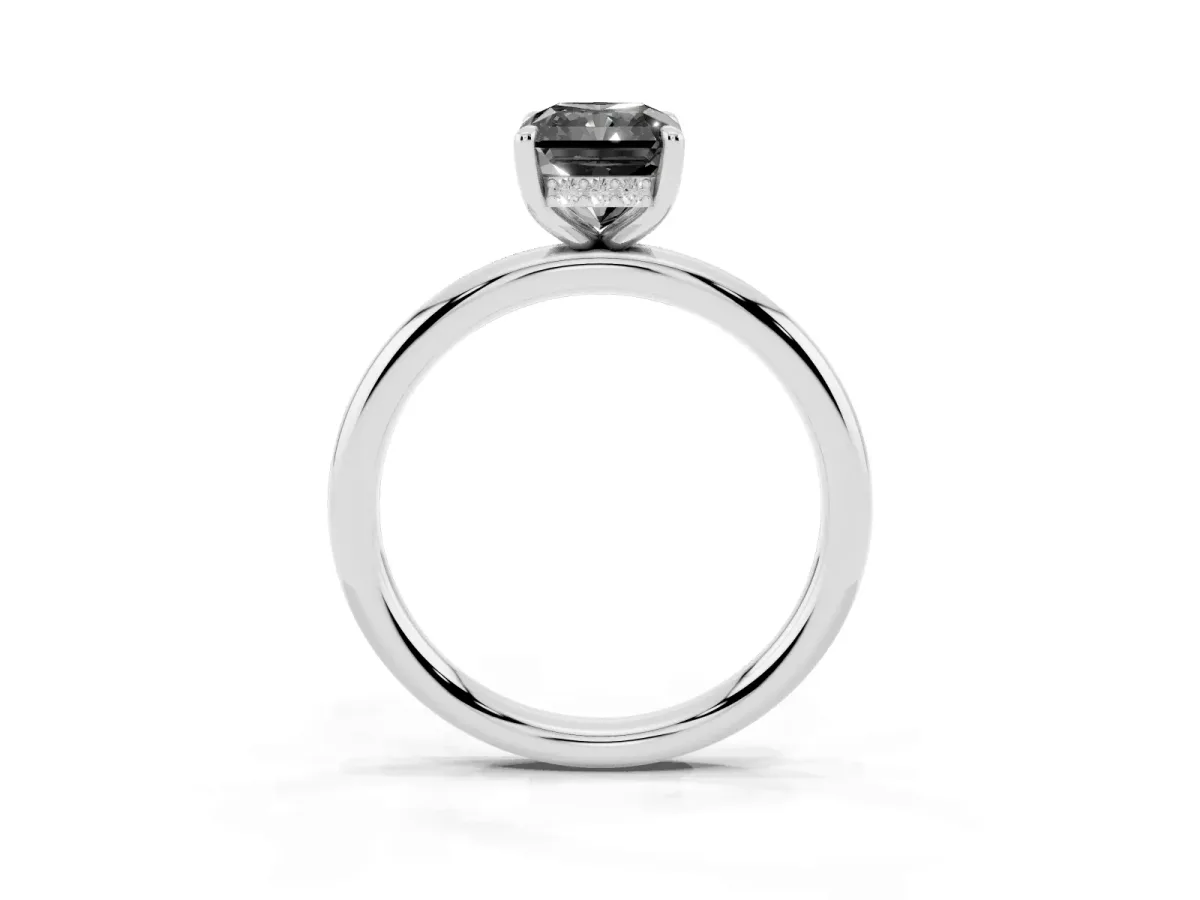 Fancy Black Radiant Cut Diamond Solitaire Ring with Thin Band and Four-Prong Setting Silver