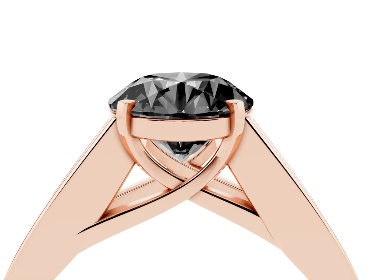 Fancy Black Round Cut Cut Channel Set Solitaire Ring with Four-Prong Setting Rose gold