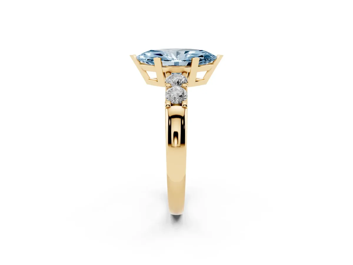 Fancy Blue Marquise Cut Brilliant Cut Diamond Five-Stone Prong Set Engagement Ring with Channel Band Yellow gold