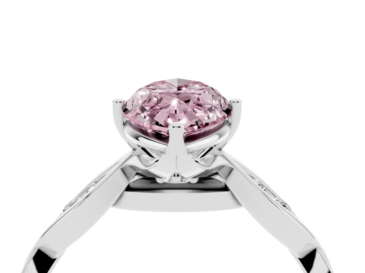 Fancy Pink Marquise Cut Solitaire Twist Band with Leaf Prong Setting Silver