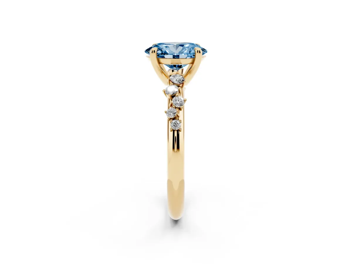 Fancy Blue Oval Cut Cut Diamond Vine Band with Four-Prong Setting Yellow gold