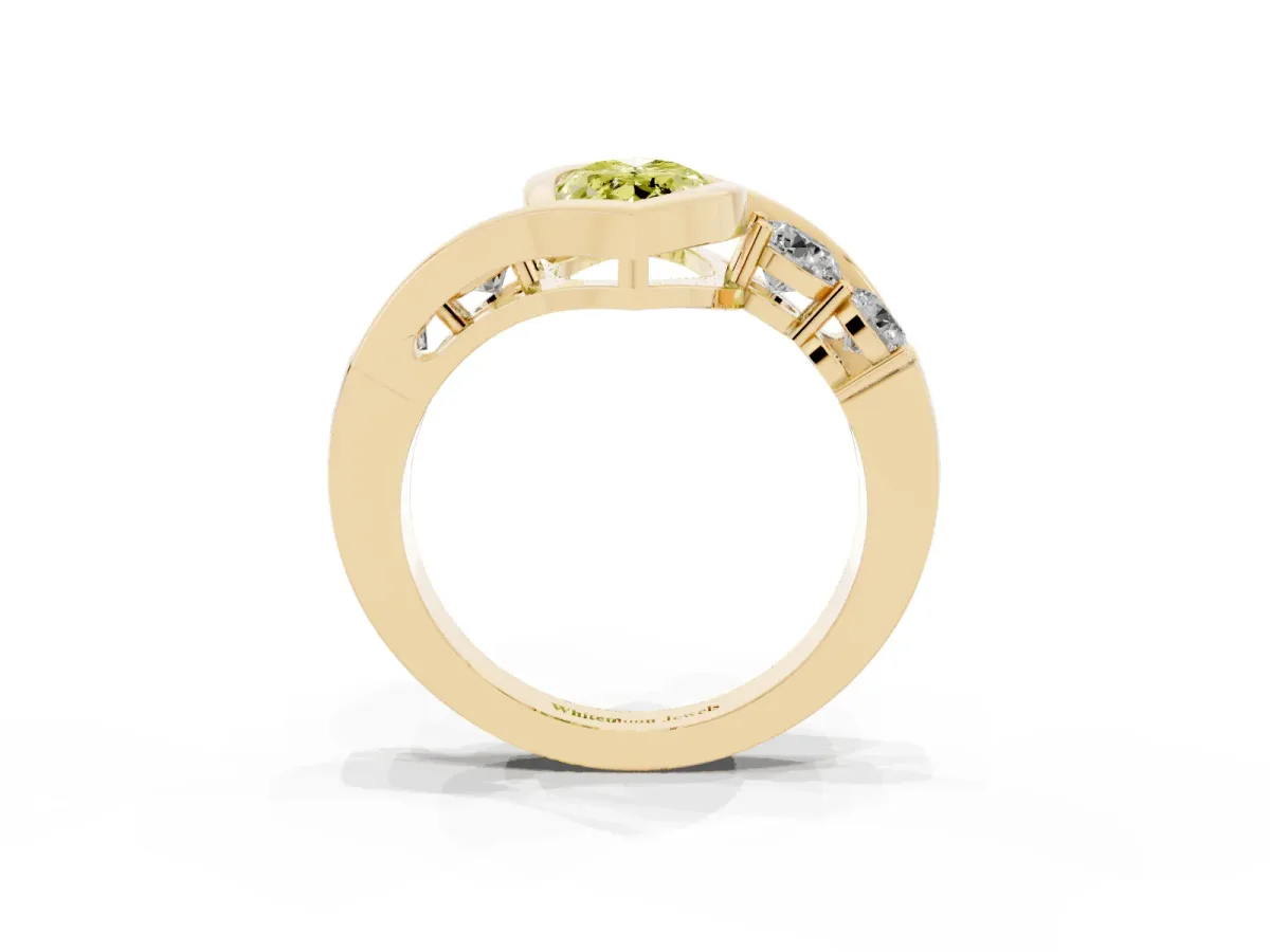 Fancy Yellow Bezel Set Marquise Cut Diamond Bypass Ring with Round Accents Yellow gold