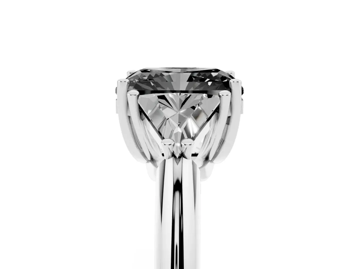 Fancy Black Three-Stone Radiant Cut Diamond Engagement Ring with Trillion Side Stones and Prong Setting Silver