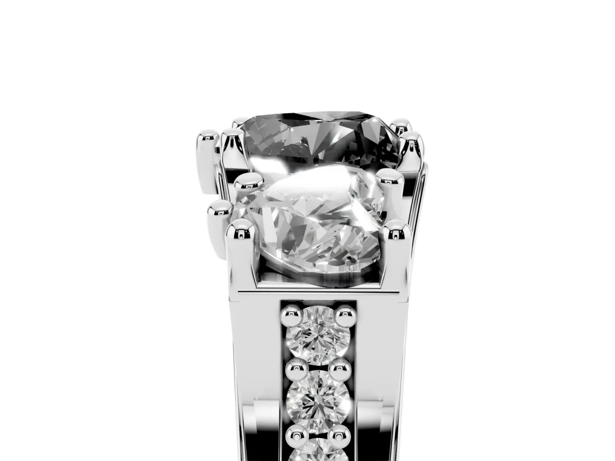 Fancy Black Heart Cut Diamond Three-Stone Ring with Channel Set Band and Four-Prong Setting Silver