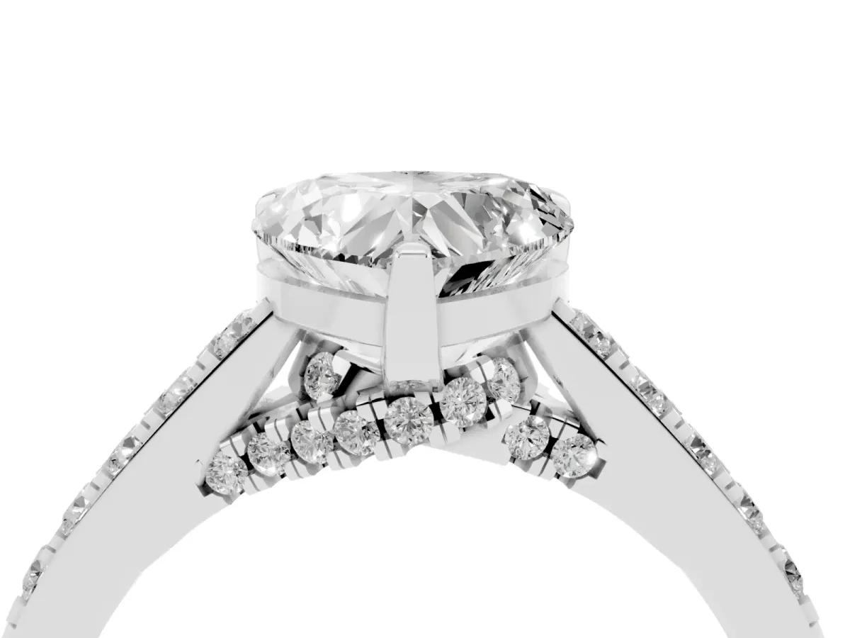 Heart Cut Diamond Solitaire Ring with Crossover Gallery and Round Pavé Band Platinum