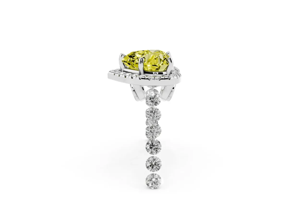 Fancy Yellow Heart Cut Halo Pavé Diamond Engagement Ring with Four-Prong Setting White gold