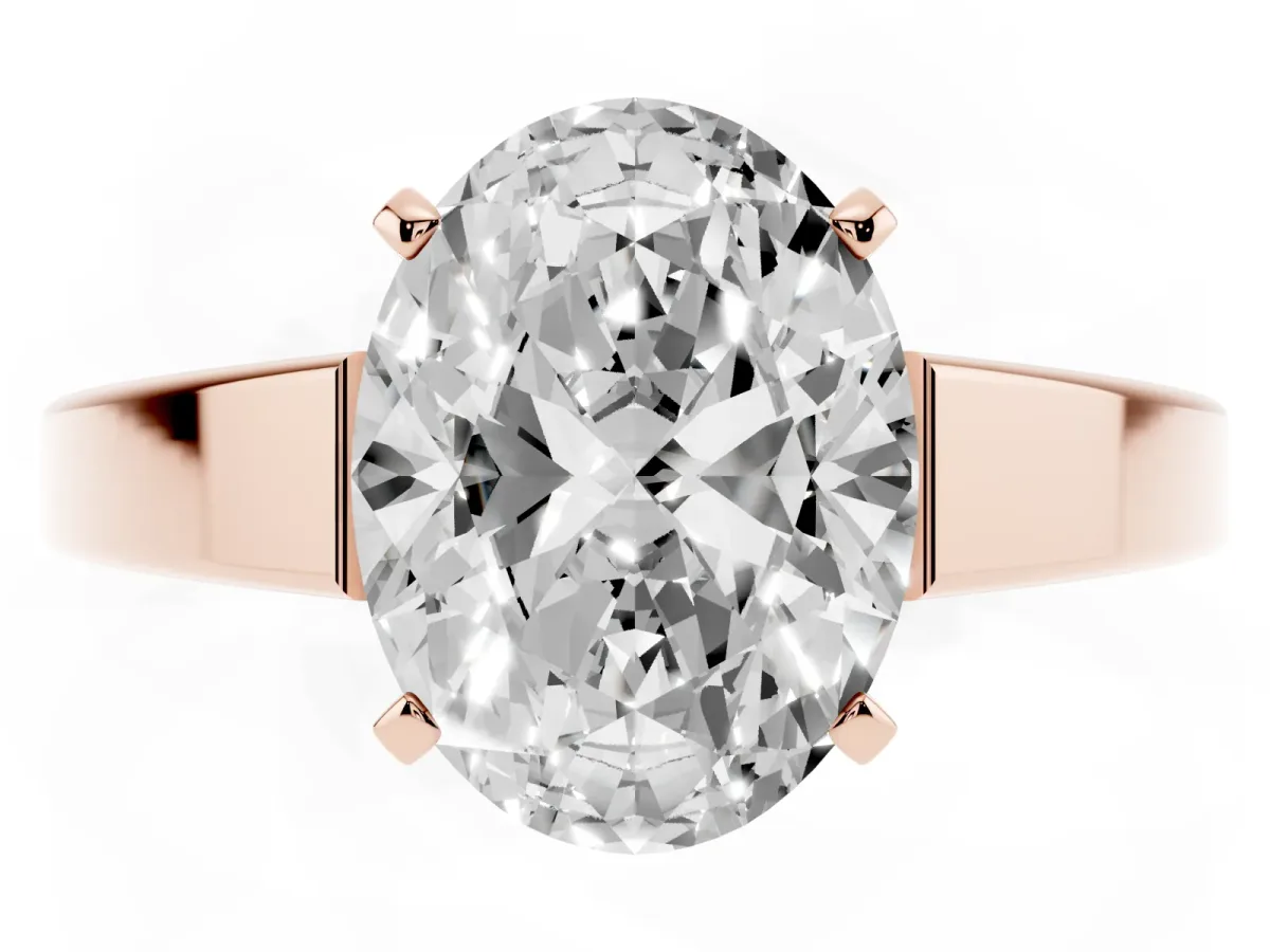 Oval Cut Solitaire Engagement Ring with Four-Prong Setting and Tapered Band Rose gold