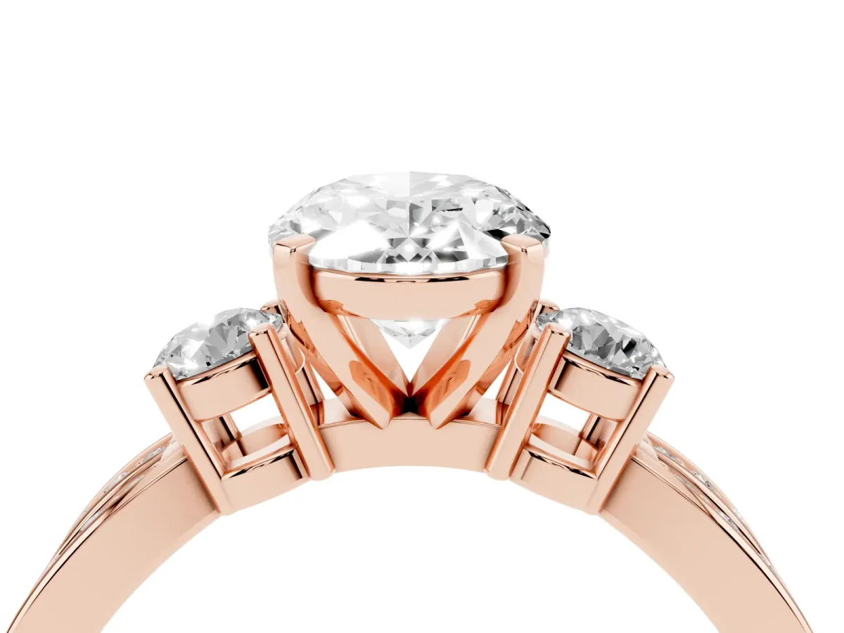 Three-Stone Oval Cut Cut Diamond Twist Band with Prong Setting Rose gold