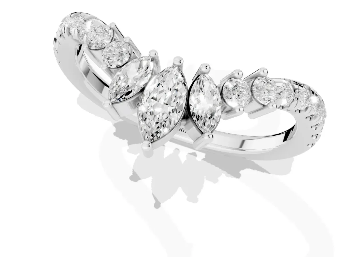 Chevron Marquise and Round Diamond Open Band with Prong Setting Platinum