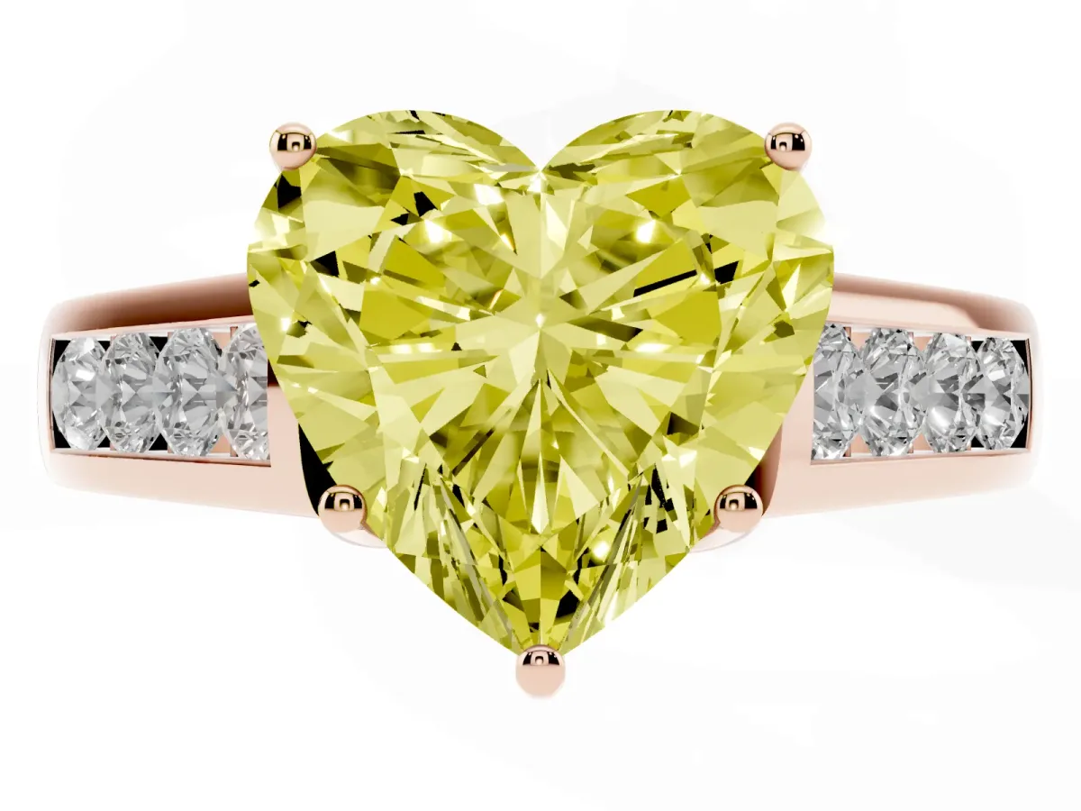 Fancy Yellow Heart Cut Solitaire Channel-Set Diamond Engagement Ring with Four-Prong Setting Rose gold