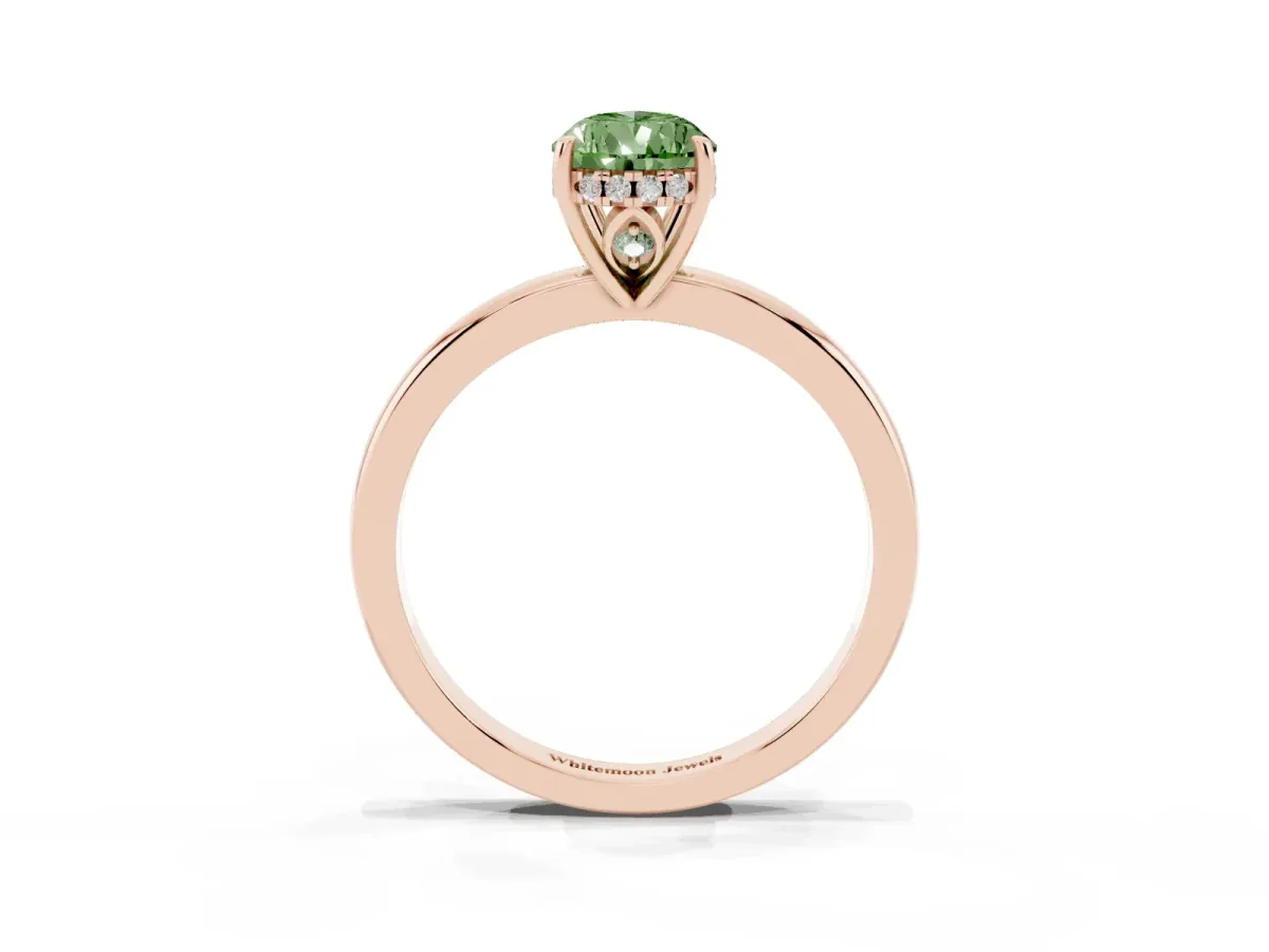Fancy Green Pear Cut Solitaire Diamond Ring with Prong Setting and Plain Band Rose gold