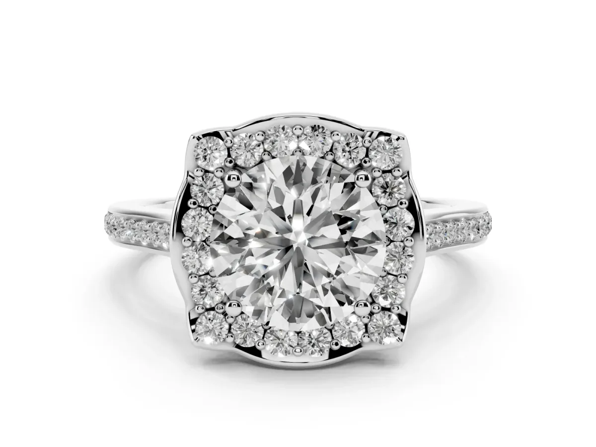Round Cut Halo Round Diamond Pave Band with Four-Prong Setting Silver