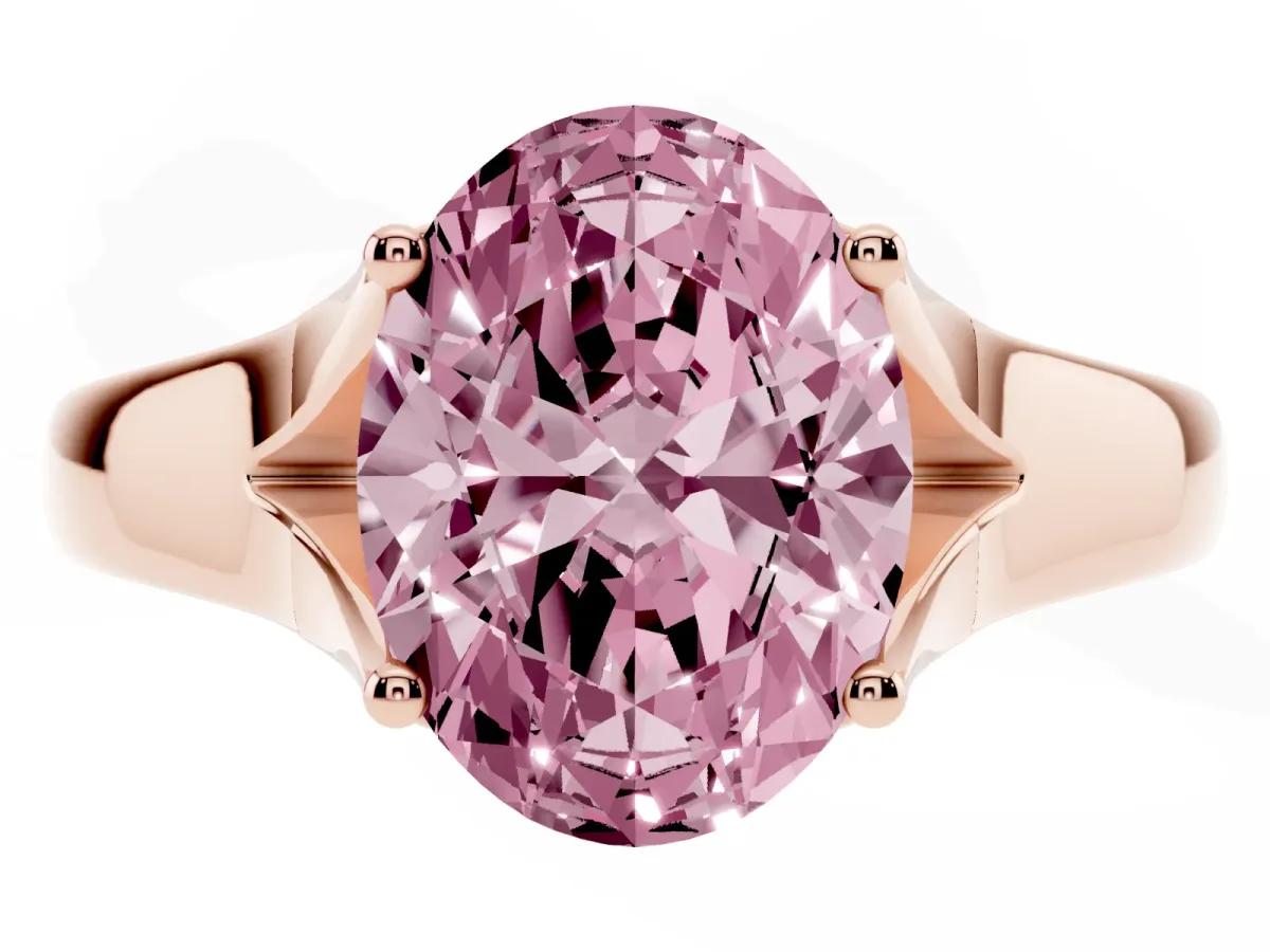 Fancy Pink Oval Cut Solitaire Diamond Ring with Cathedral Band and Four-Prong Setting Rose gold