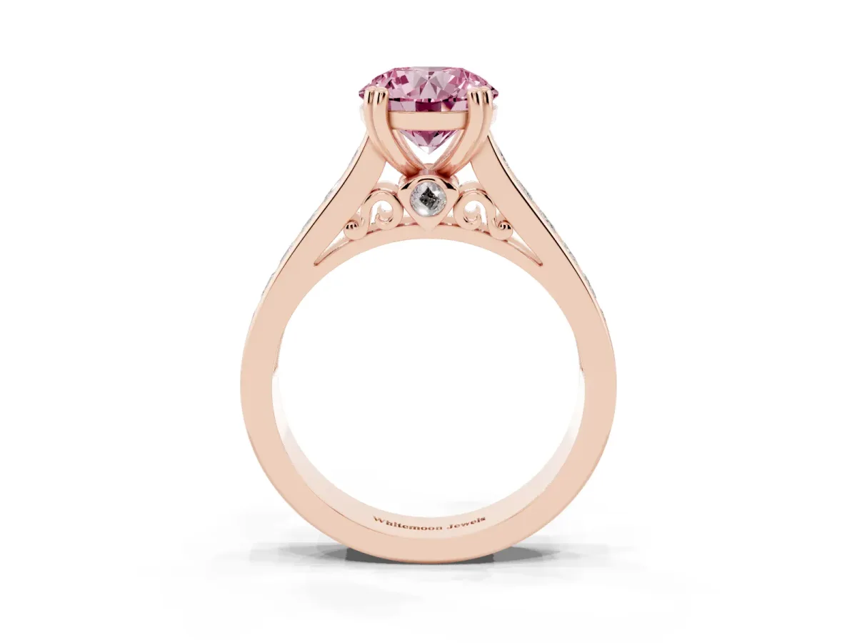 Fancy Pink Round Cut Cut Channel Set Solitaire Engagement Ring with Prong Setting Rose gold
