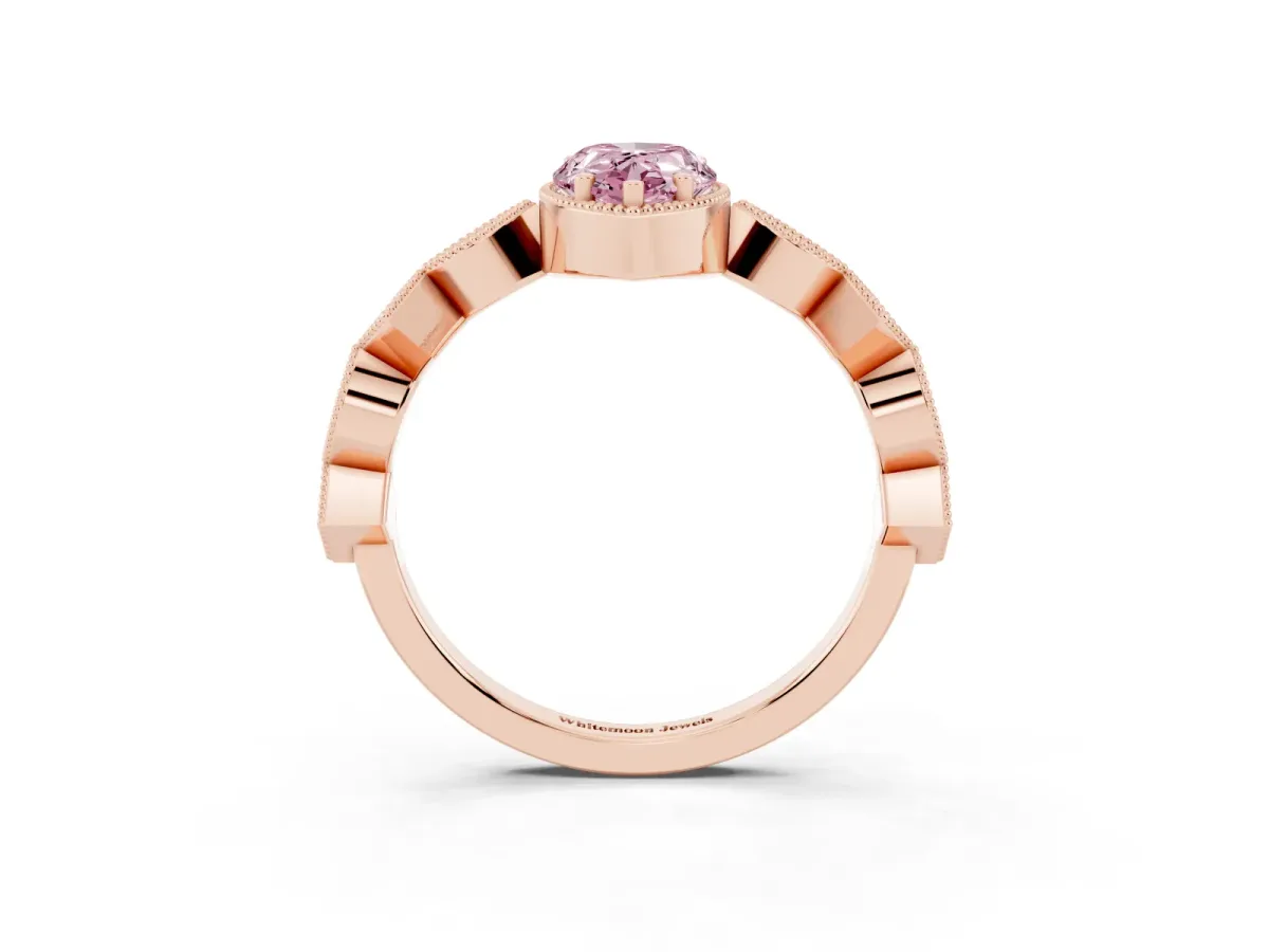 Fancy Pink Pear Cut Milgrain Marquise Diamond Twist Band Ring Rose gold