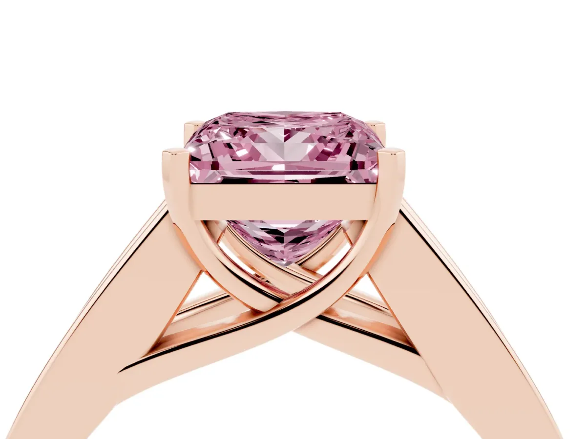 Fancy Pink Princess Cut Cut Channel Set Solitaire Ring with Four-Prong Setting Rose gold