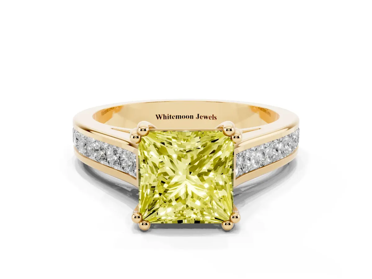 Fancy Yellow Princess Cut Cut Channel Set Solitaire Engagement Ring with Prong Setting Yellow gold