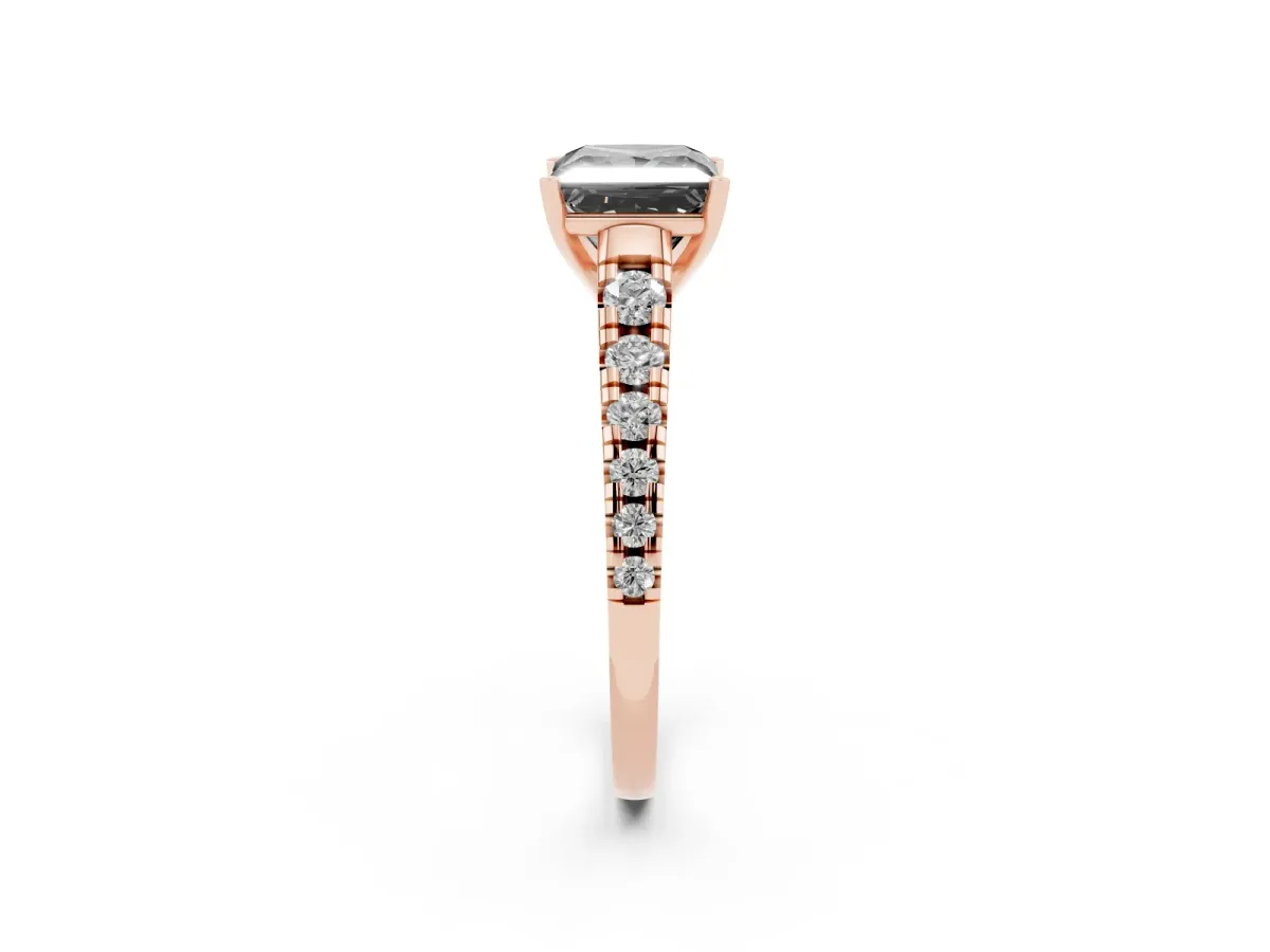 Fancy Black Princess Cut Diamond Cathedral Solitaire Ring with Round Pavé Band Rose gold