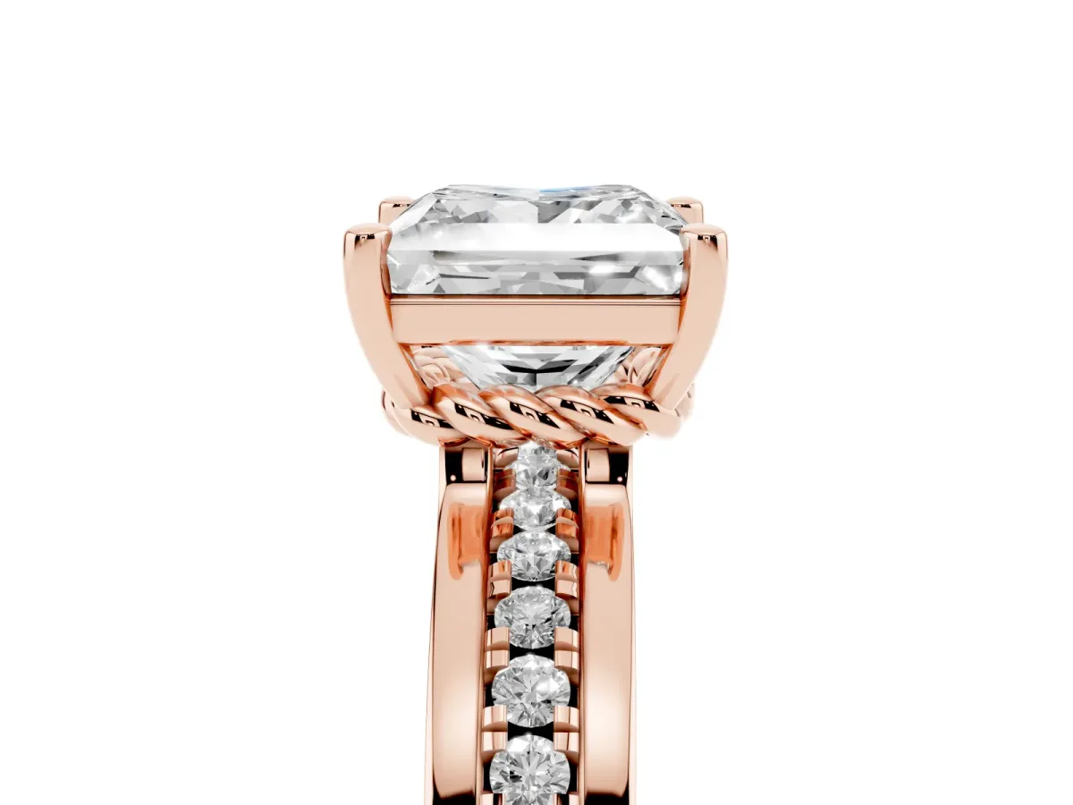 Princess Cut Solitaire Diamond Ring with Channel Set Band and Six-Prong Setting Rose gold