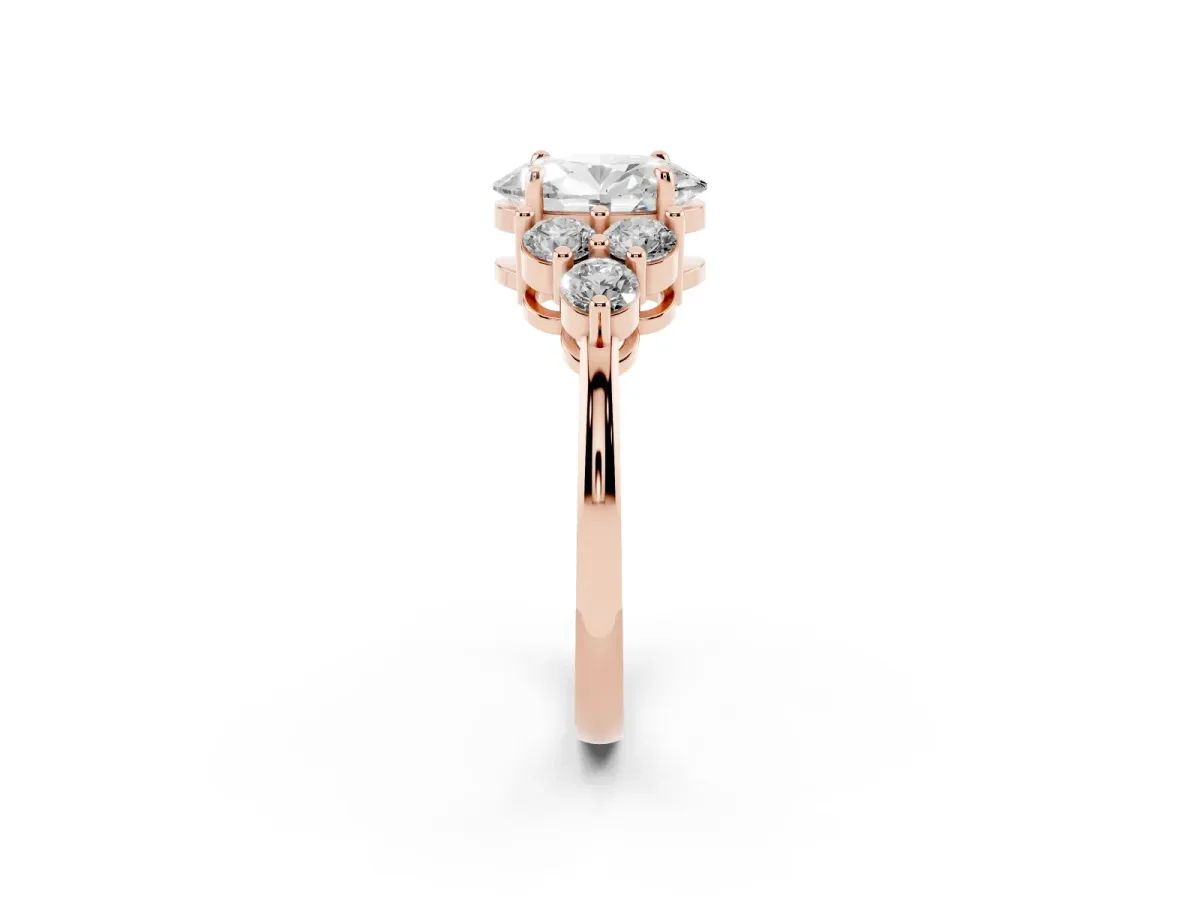 Oval Cut Brilliant Diamond Cluster Accent Solitaire Ring with Prong Setting Rose gold