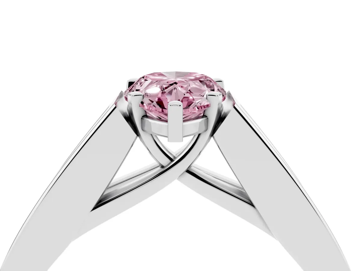Fancy Pink Pear Cut Cut Channel Set Solitaire Ring with Four-Prong Setting Silver