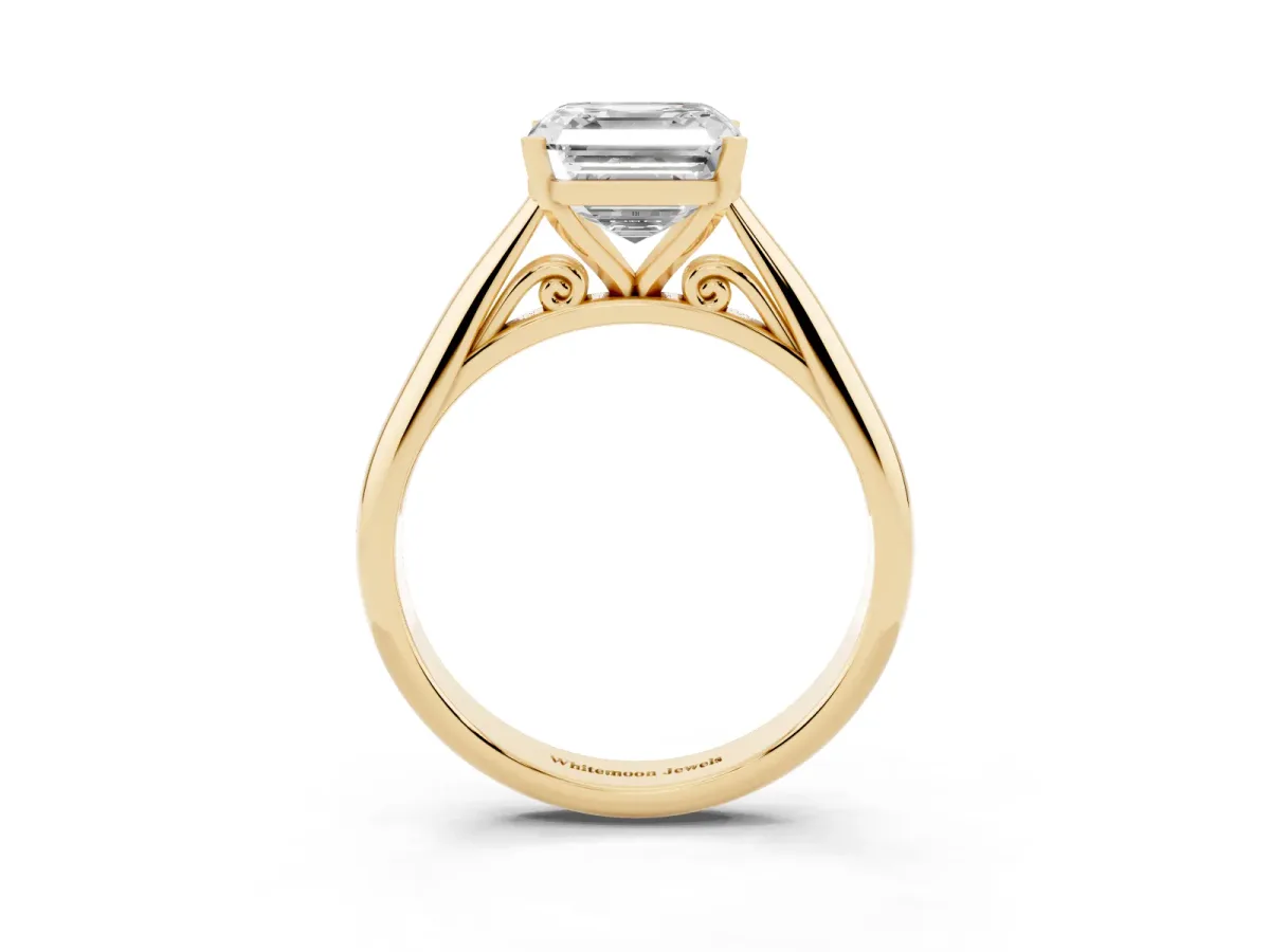 Asscher Cut Diamond Solitaire Engagement Ring with Cathedral Setting and Four-Prong Mount Yellow gold