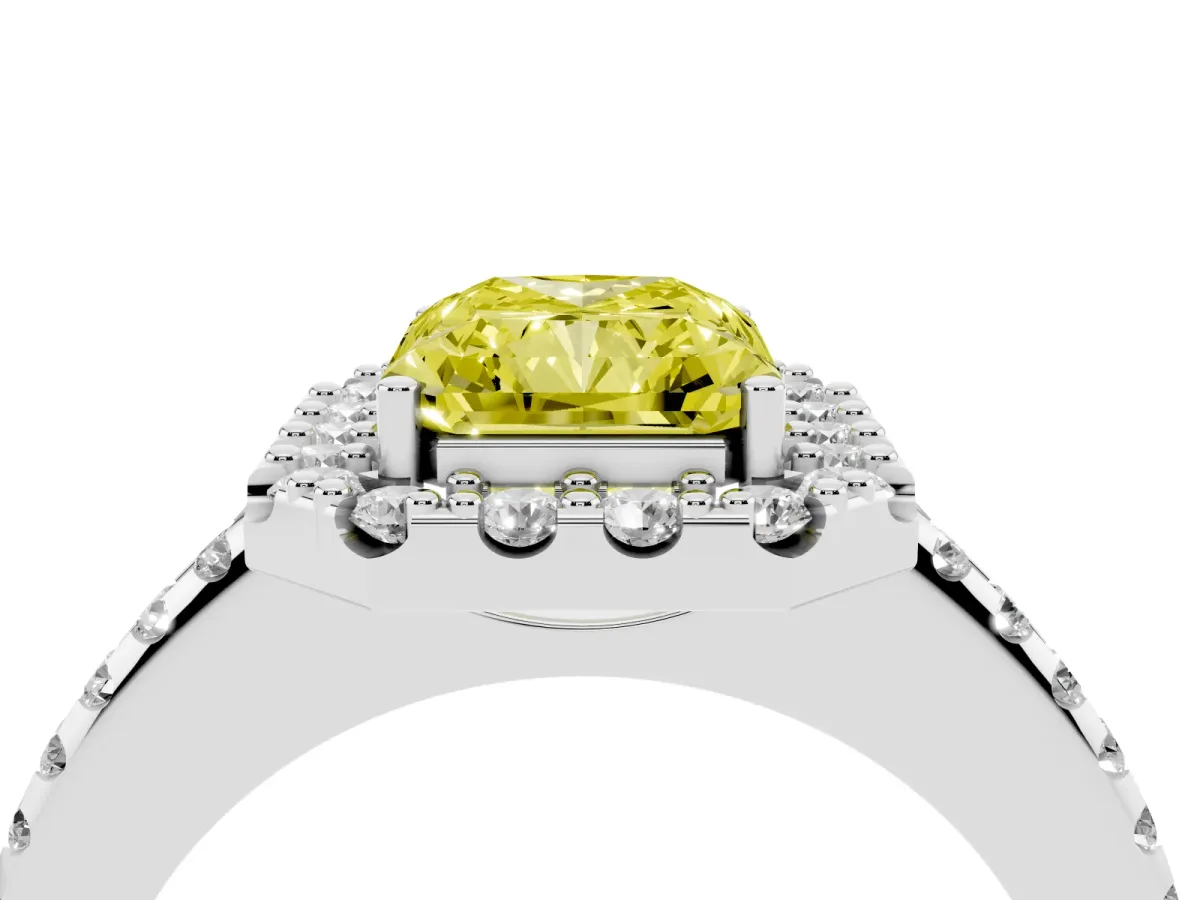 Fancy Yellow Radiant Cut Diamond Pavé Halo Ring with Four-Prong Setting Silver