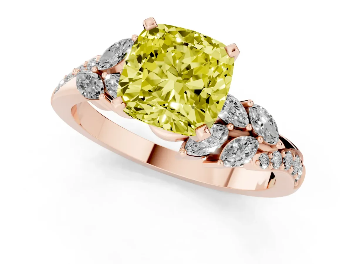 Fancy Yellow Cushion Cut Solitaire Marquise Twist Band with Six-Prong Setting Rose gold