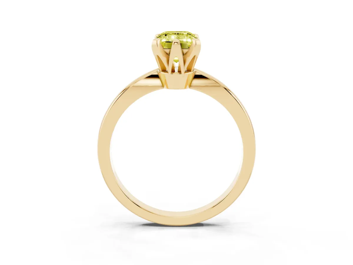 Fancy Yellow Emerald Cut Solitaire Engagement Ring with Six-Prong Setting and Tapered Band Yellow gold