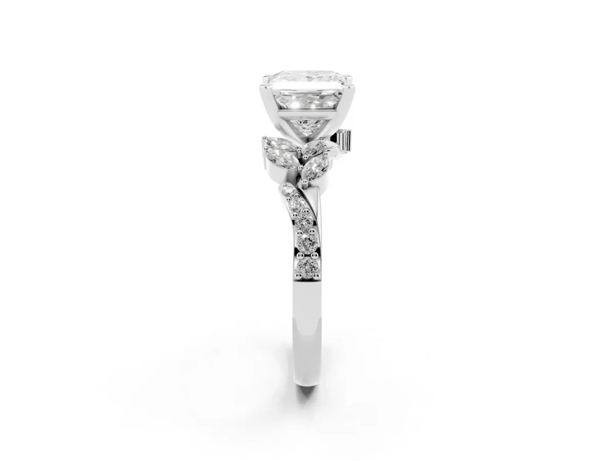 Princess Cut Solitaire Marquise Twist Band with Six-Prong Setting Silver