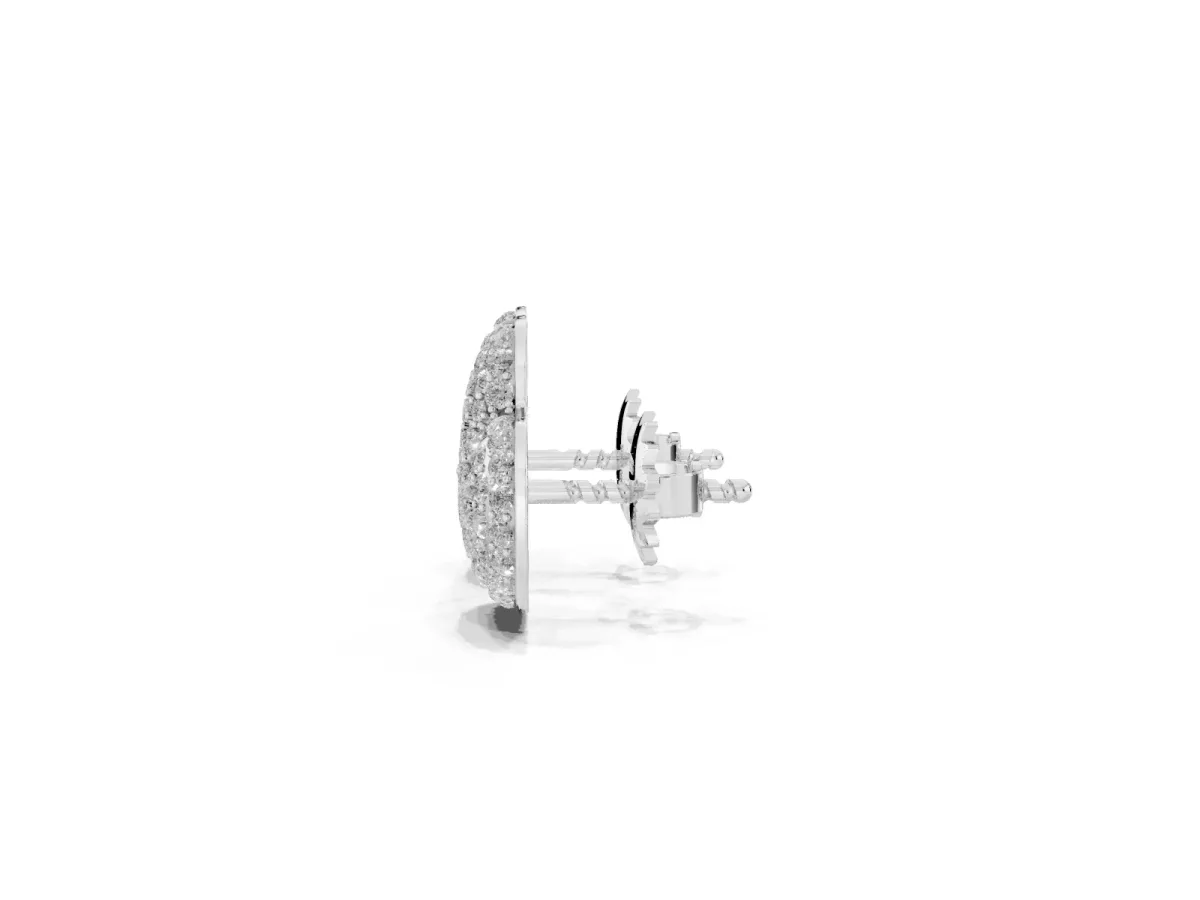 Round Diamond Heart Pavé Stud Earrings Silver