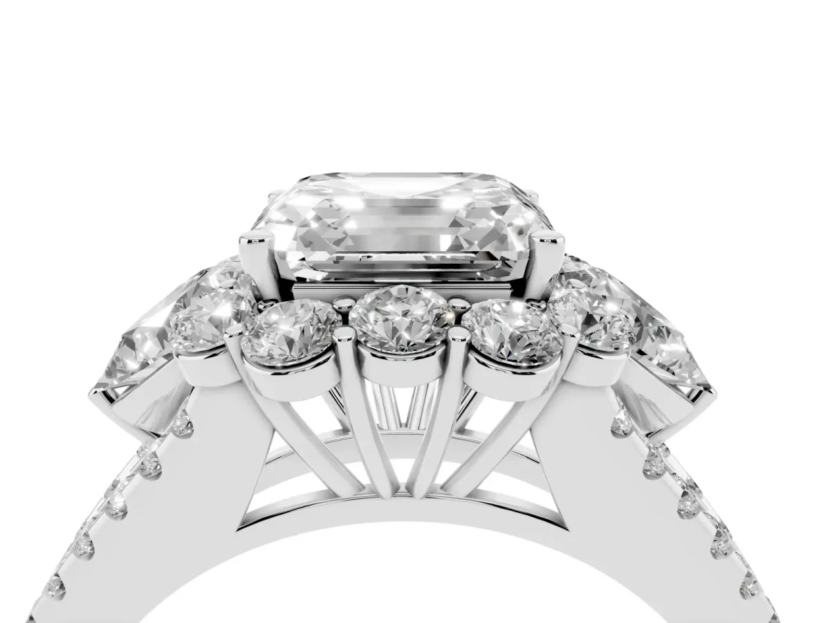 Asscher Cut Halo Split Shank Diamond Engagement Ring with Prong Setting Platinum