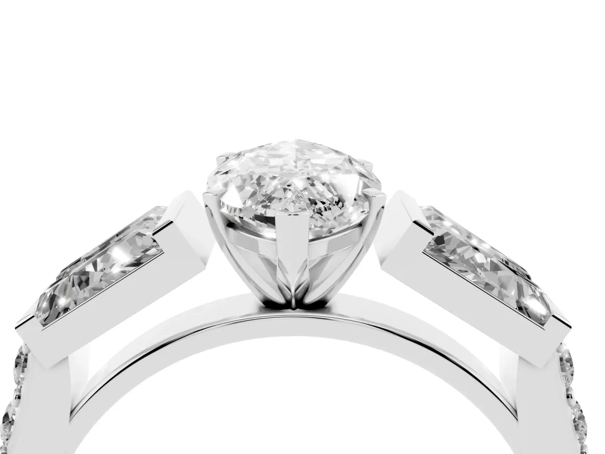 Marquise Cut Diamond Engagement Ring with Baguette Side Stones and Channel Set Band Platinum
