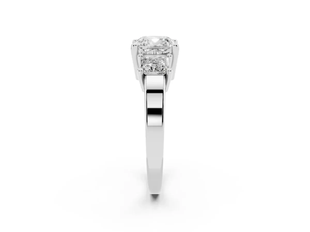 Three-Stone Cushion Cut Cut Solitaire Ring with Prong Setting Silver