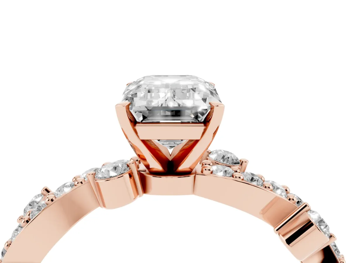 Emerald Cut Cut Solitaire Diamond Twisted Band with Pave Setting Rose gold