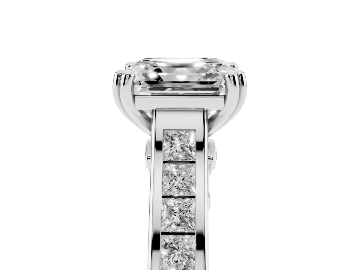 Asscher Cut Cut Channel Set Solitaire Engagement Ring with Prong Setting Silver