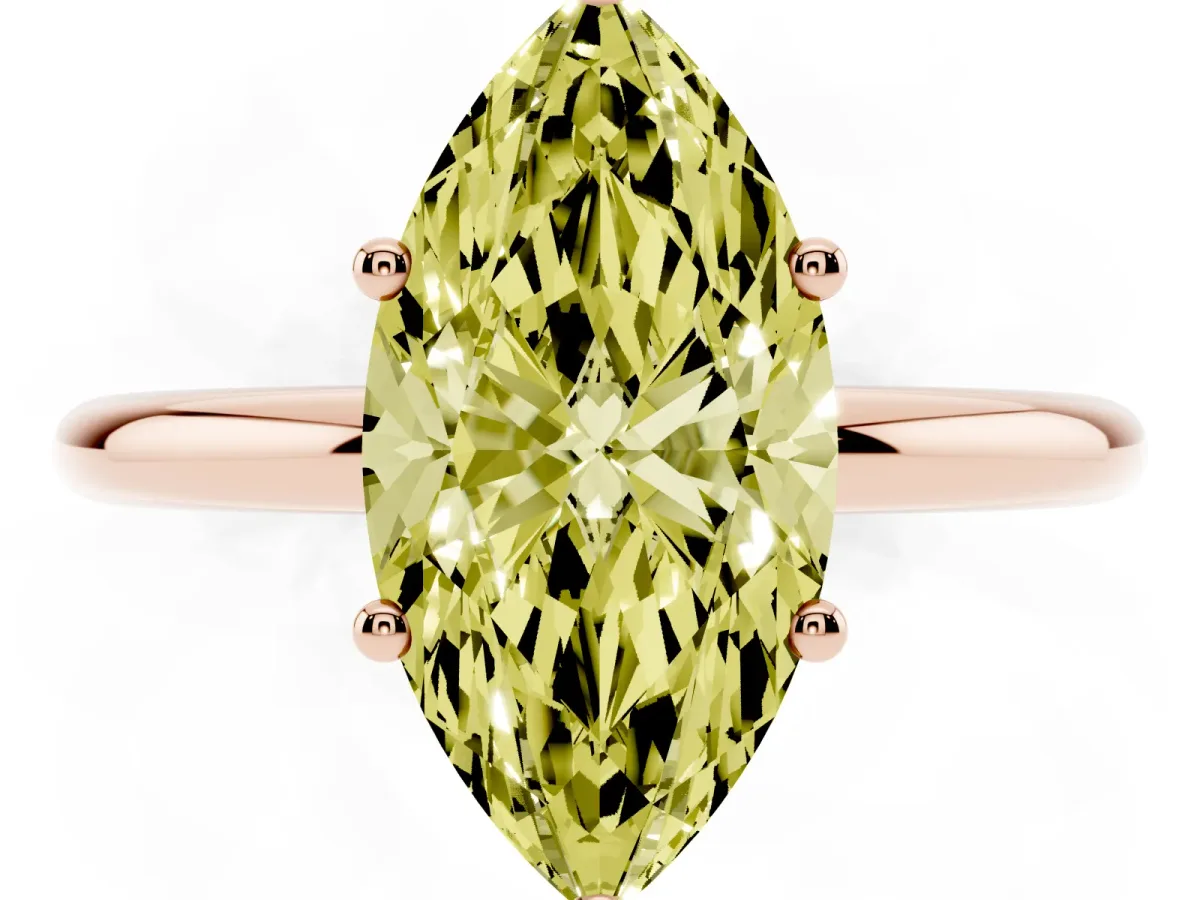Fancy Yellow Marquise Cut Cut Solitaire Engagement Ring with Four-Prong Setting and Classic Band Rose gold